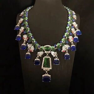 Elegant Blue and Green rhinestoneNecklace